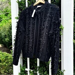 NWT New Women’s Lolo Luxe Fringe Cardigan Sweater in Black (Large)